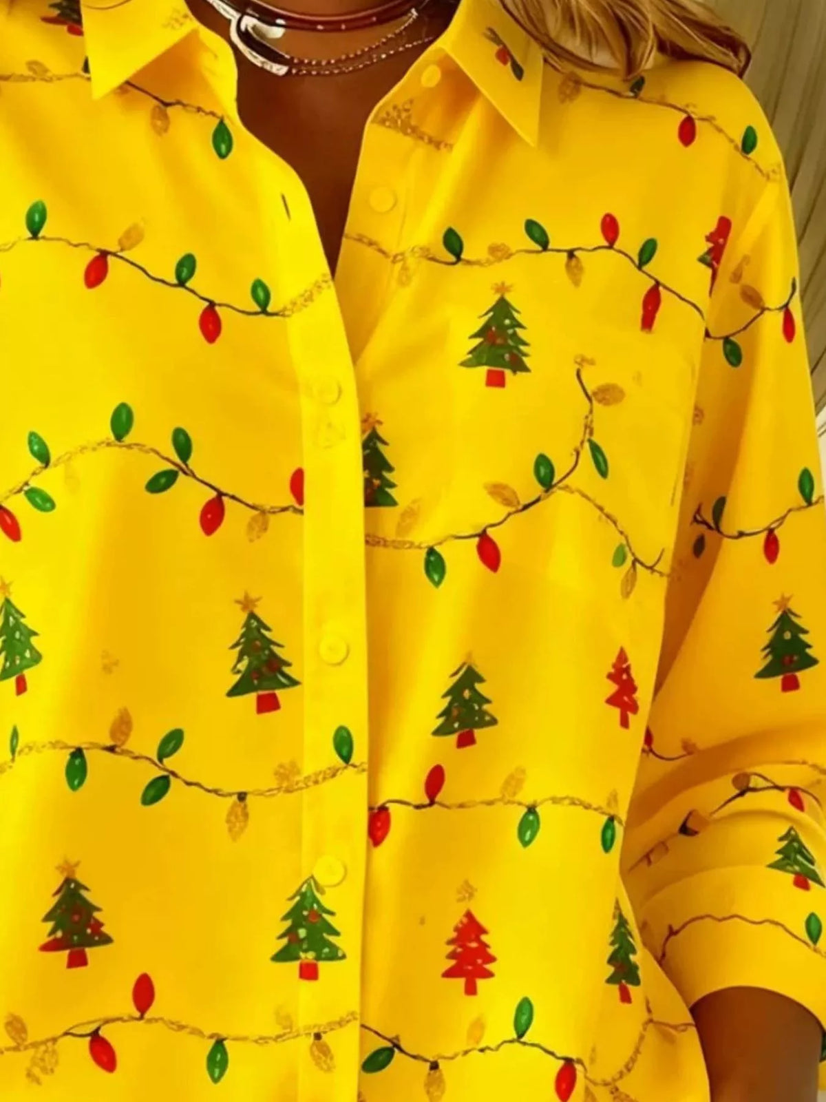 Hemd mit Weihnachtsbaum-Print und langen Ärmeln zum Knöpfen in großen Größen