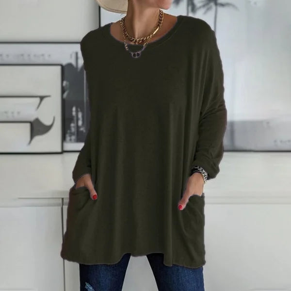 Locker sitzendes Langarm-T-Shirt für Damen mit Rundhalsausschnitt