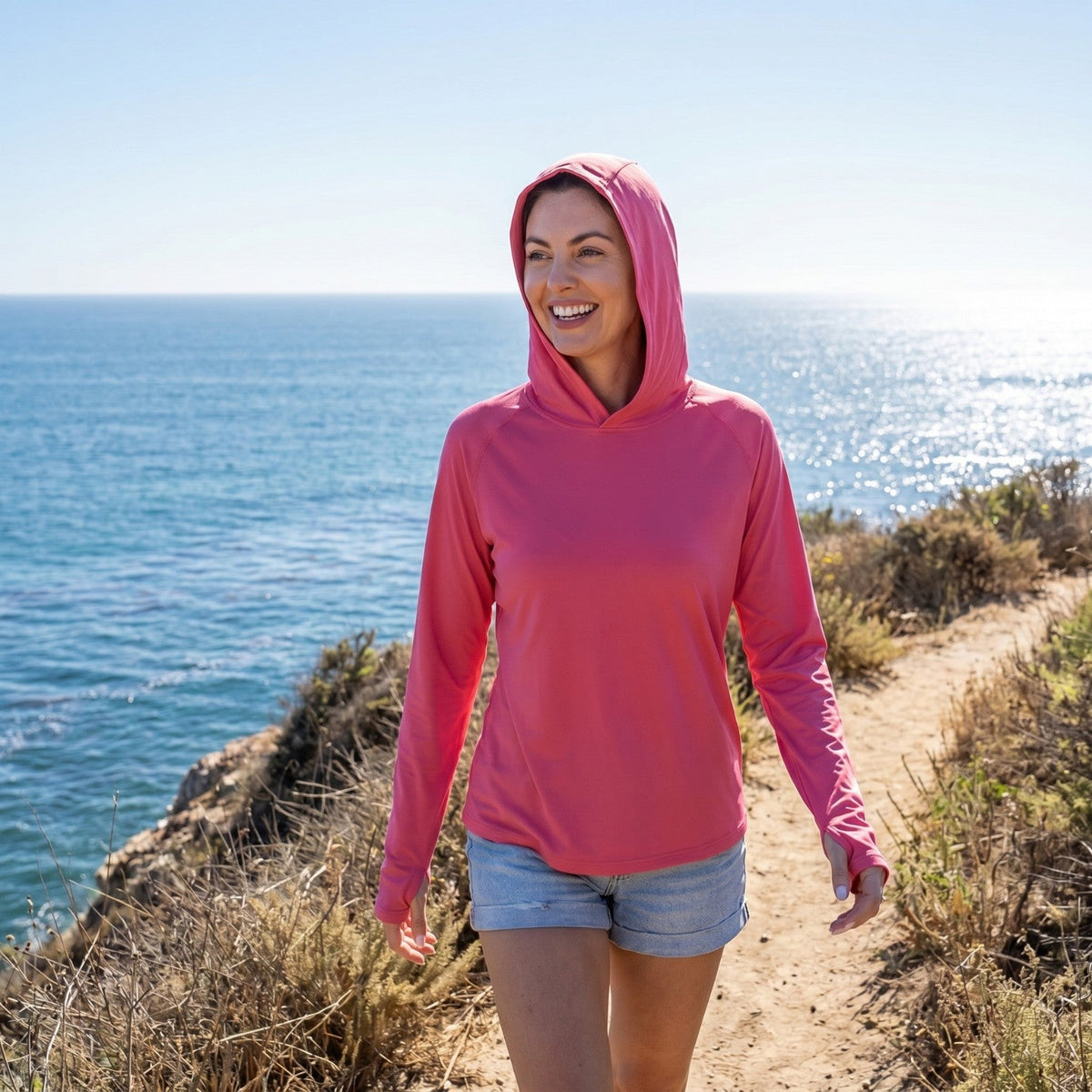 Damen-Sonnenhoodie - UPF 50+ Leichtes Kapuzen-UV-Schutz-Oberteil