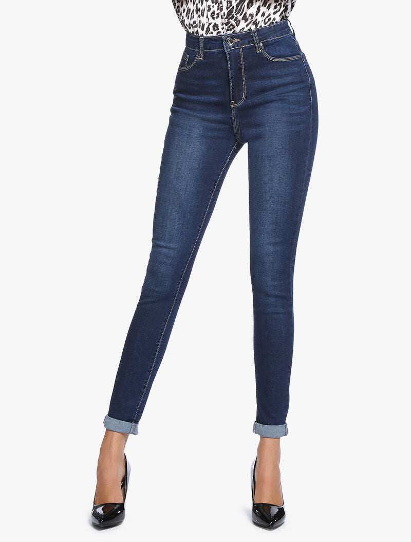 Slim-Jeans mit hohem Bund, 5 Taschen - Blau Denim