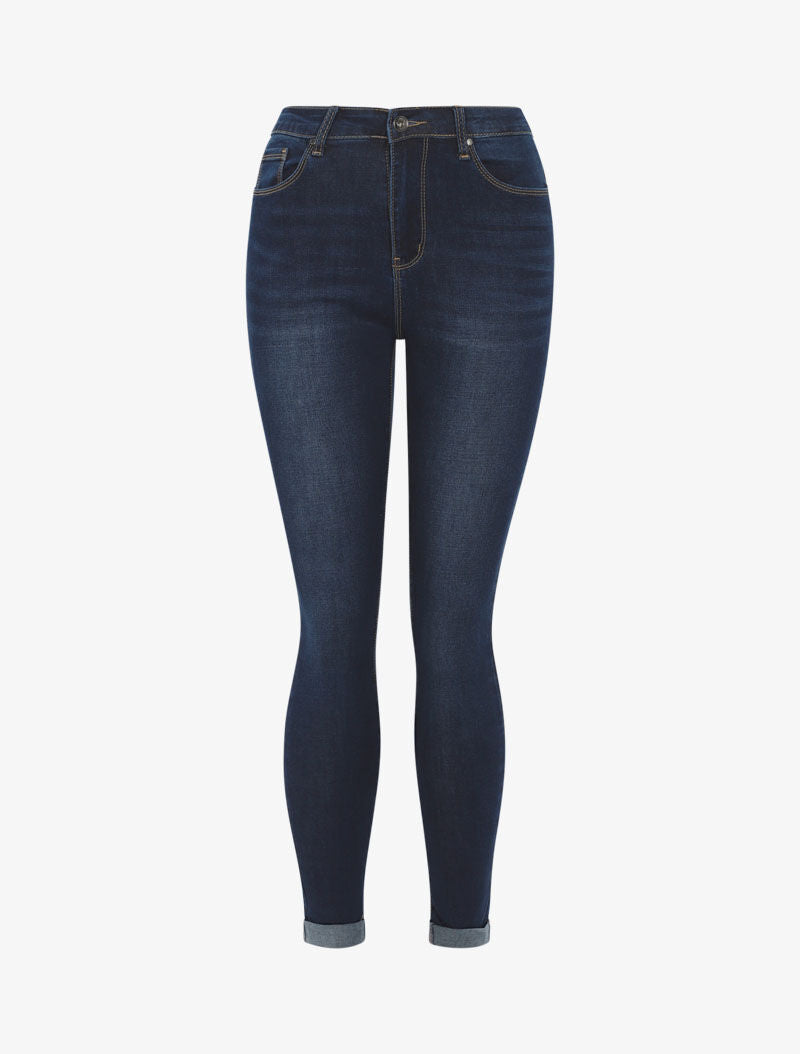 Slim-Jeans mit hohem Bund, 5 Taschen - Blau Denim