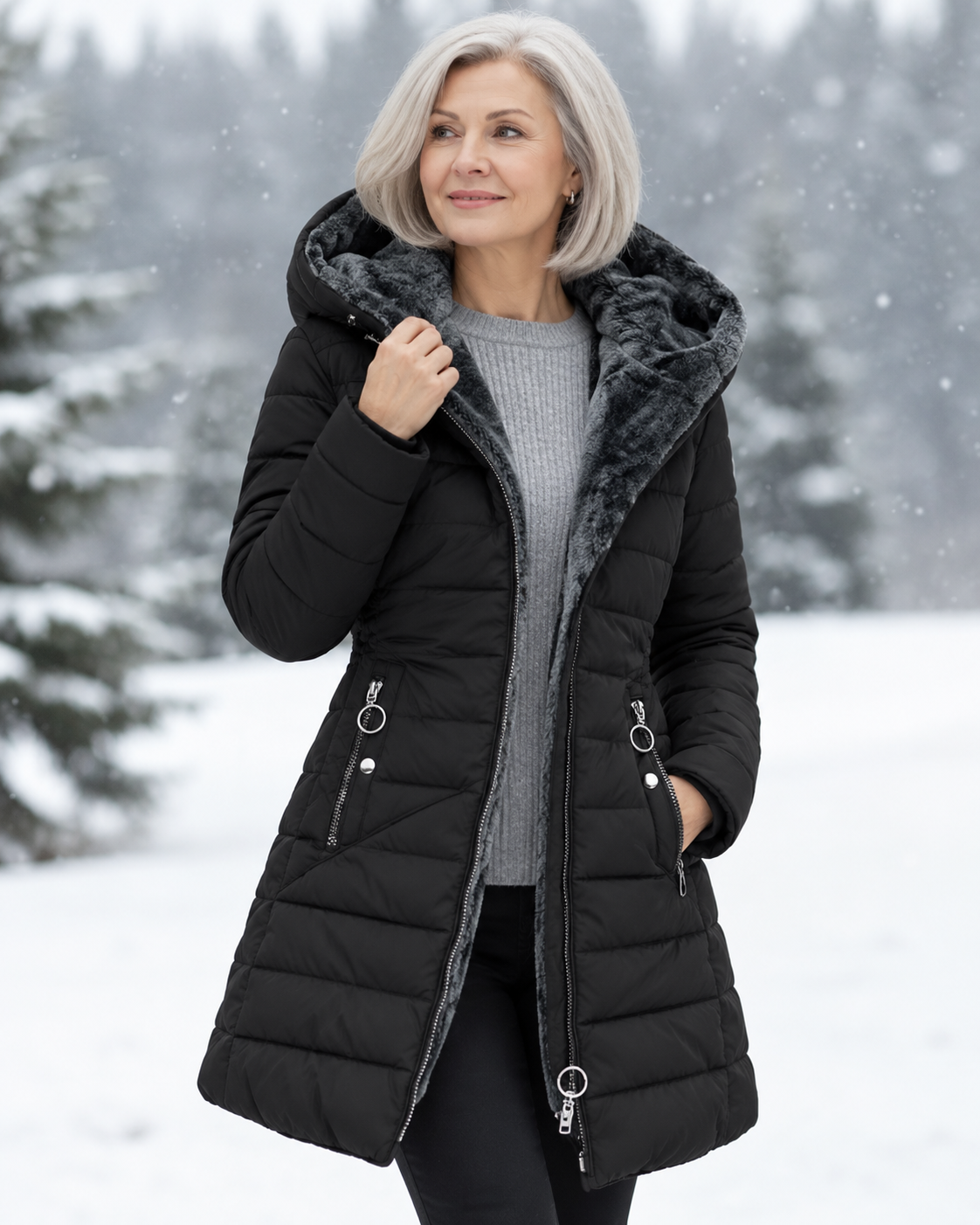 Warme Gewattierte Winterjacke Mit Kapuze