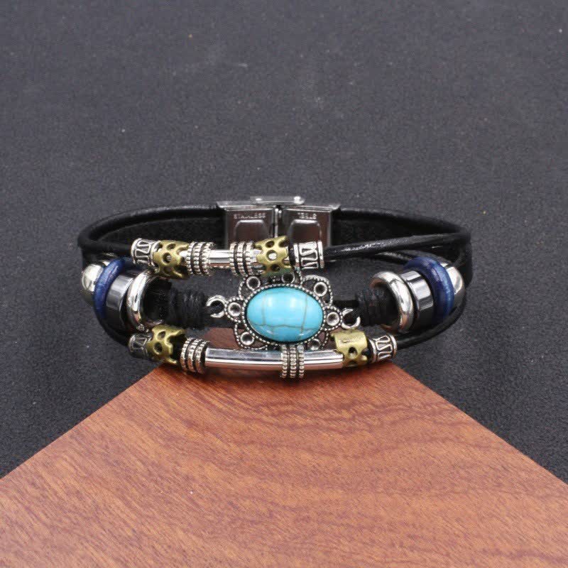 Handgeflochtenes Boho Türkis Charm Lederarmband
