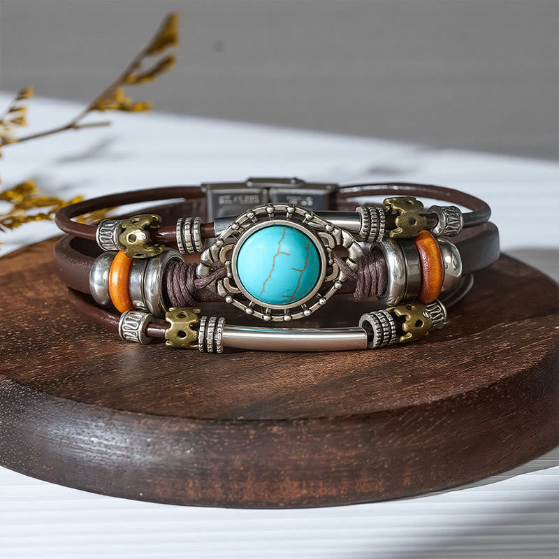 Handgeflochtenes Boho Türkis Charm Lederarmband