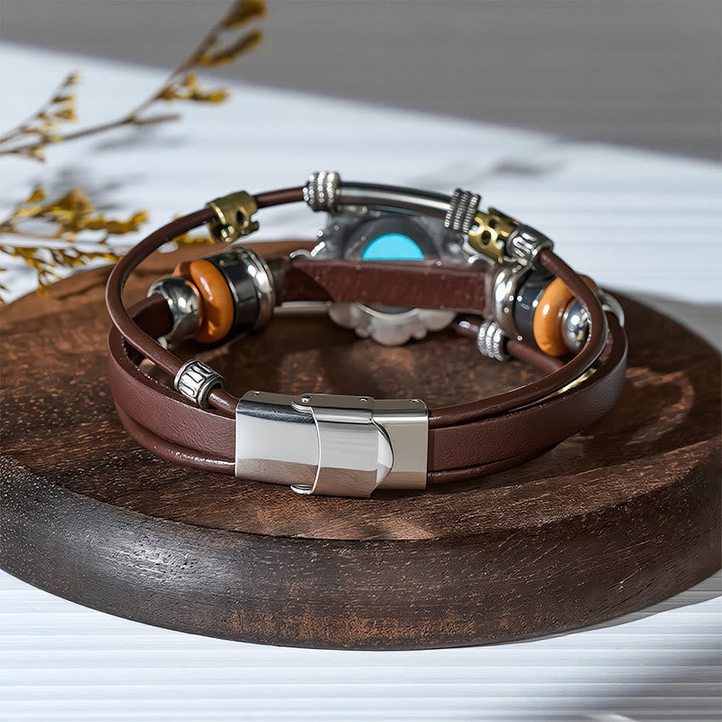 Handgeflochtenes Boho Türkis Charm Lederarmband