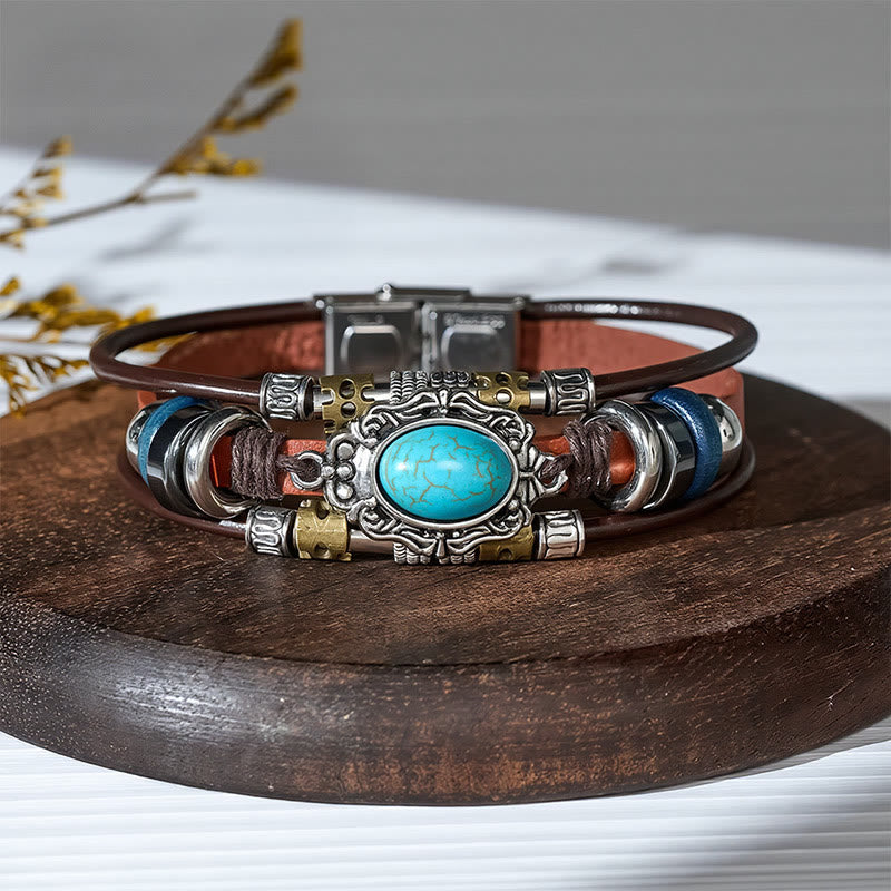 Handgeflochtenes Boho Türkis Charm Lederarmband