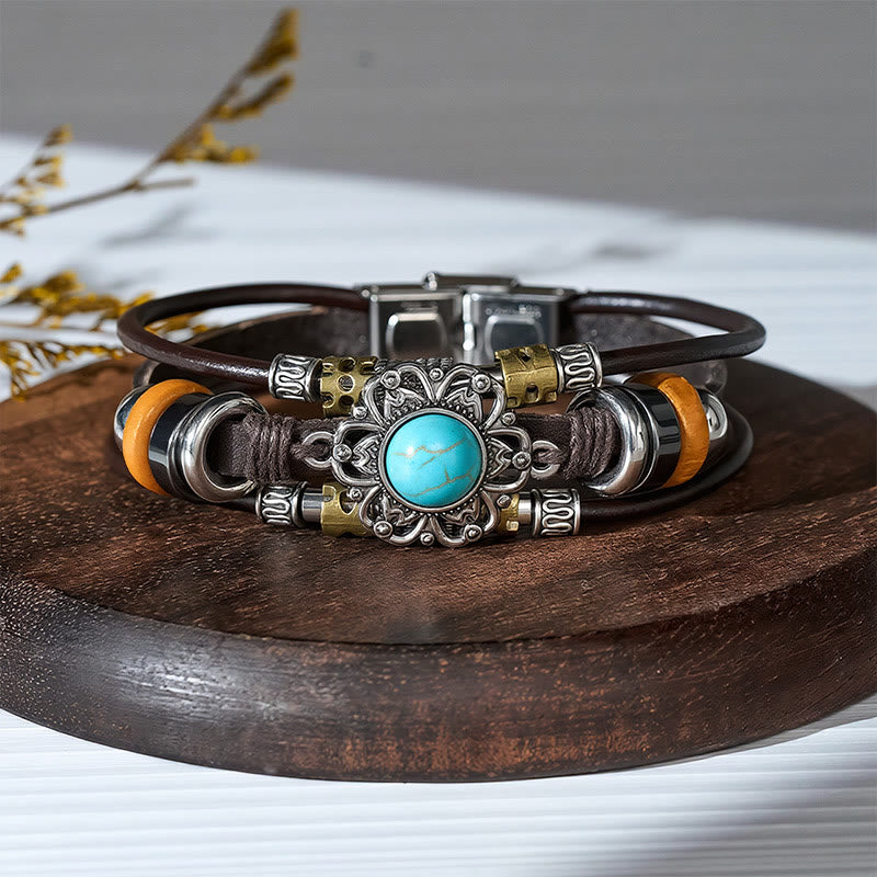 Handgeflochtenes Boho Türkis Charm Lederarmband