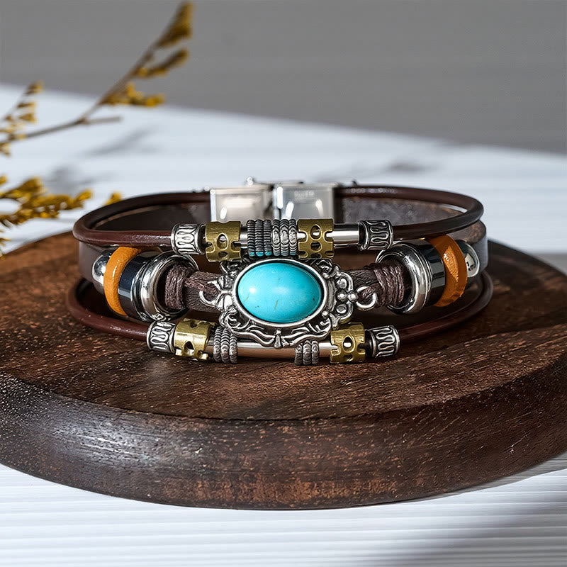 Handgeflochtenes Boho Türkis Charm Lederarmband