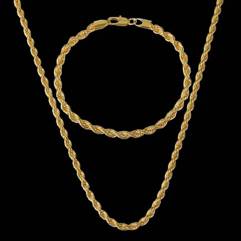 18K Gold Europäische Klassische Twist Halskette + Armband