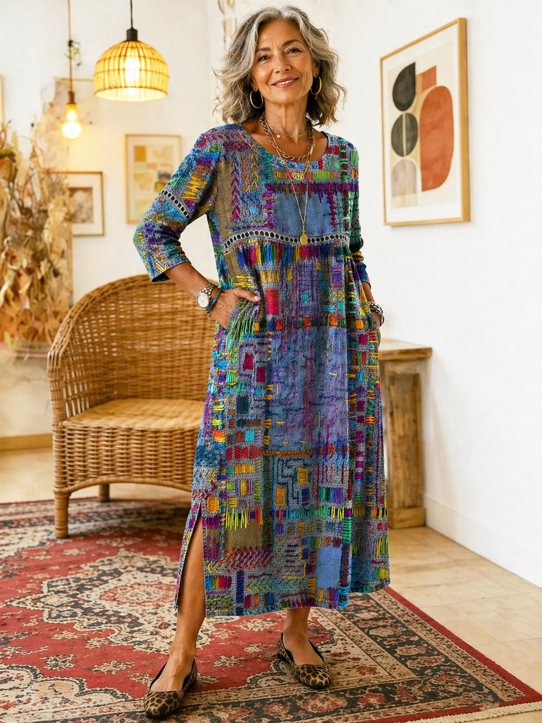 Manuela Kleid mit ethnischem Patchwork