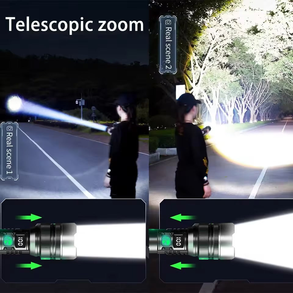 Ultrahelle wasserdichte LED Taschenlampe mit Zoom und Powerbank-Funktion