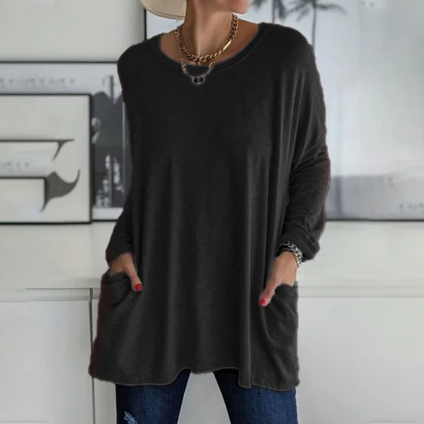 Locker sitzendes Langarm-T-Shirt für Damen mit Rundhalsausschnitt