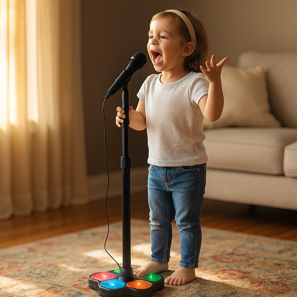 Karaoke-Mikrofon mit Ständer und leuchtenden Fußlichtern