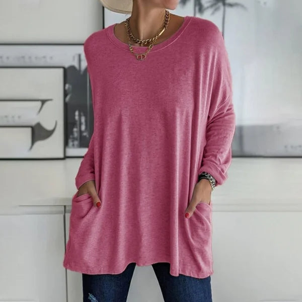 Locker sitzendes Langarm-T-Shirt für Damen mit Rundhalsausschnitt
