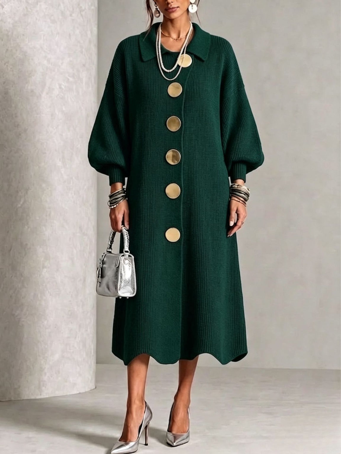 Langärmliges Durchgeknöpftes Kleid