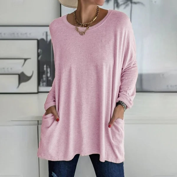 Locker sitzendes Langarm-T-Shirt für Damen mit Rundhalsausschnitt