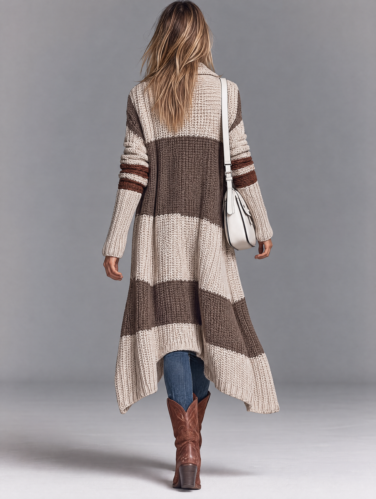 Damen Vintage Strickjacke mit Schalkragen und langem Reißverschluss