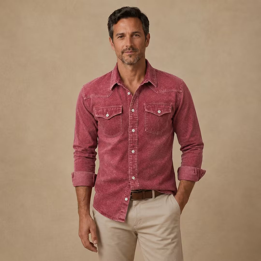 Vintage Washed Cotton Denim Work Shirt