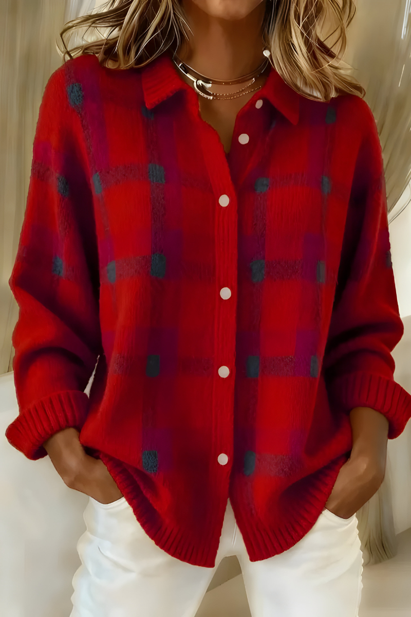 Karierte Strickjacke