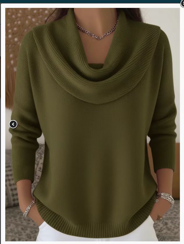 2026 Herbst/Winter Einfarbiger Pullover mit langen Ärmeln und elegantem Ausschnitt