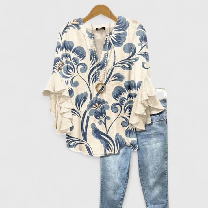 Althea Elegante Bluse mit Rüschenärmeln und Blumenmuster