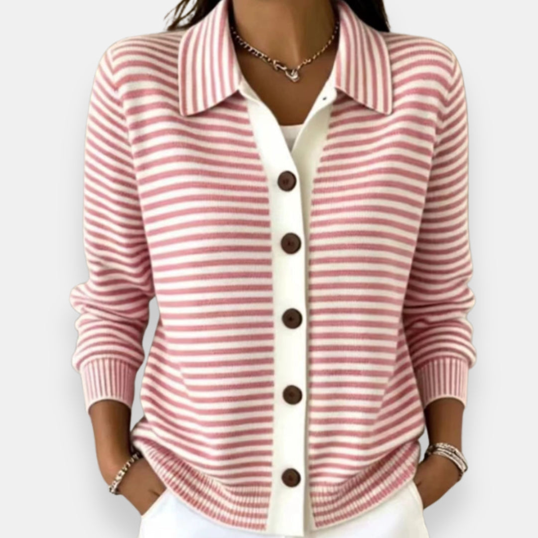 Gestreifte Herbst-Strickjacke