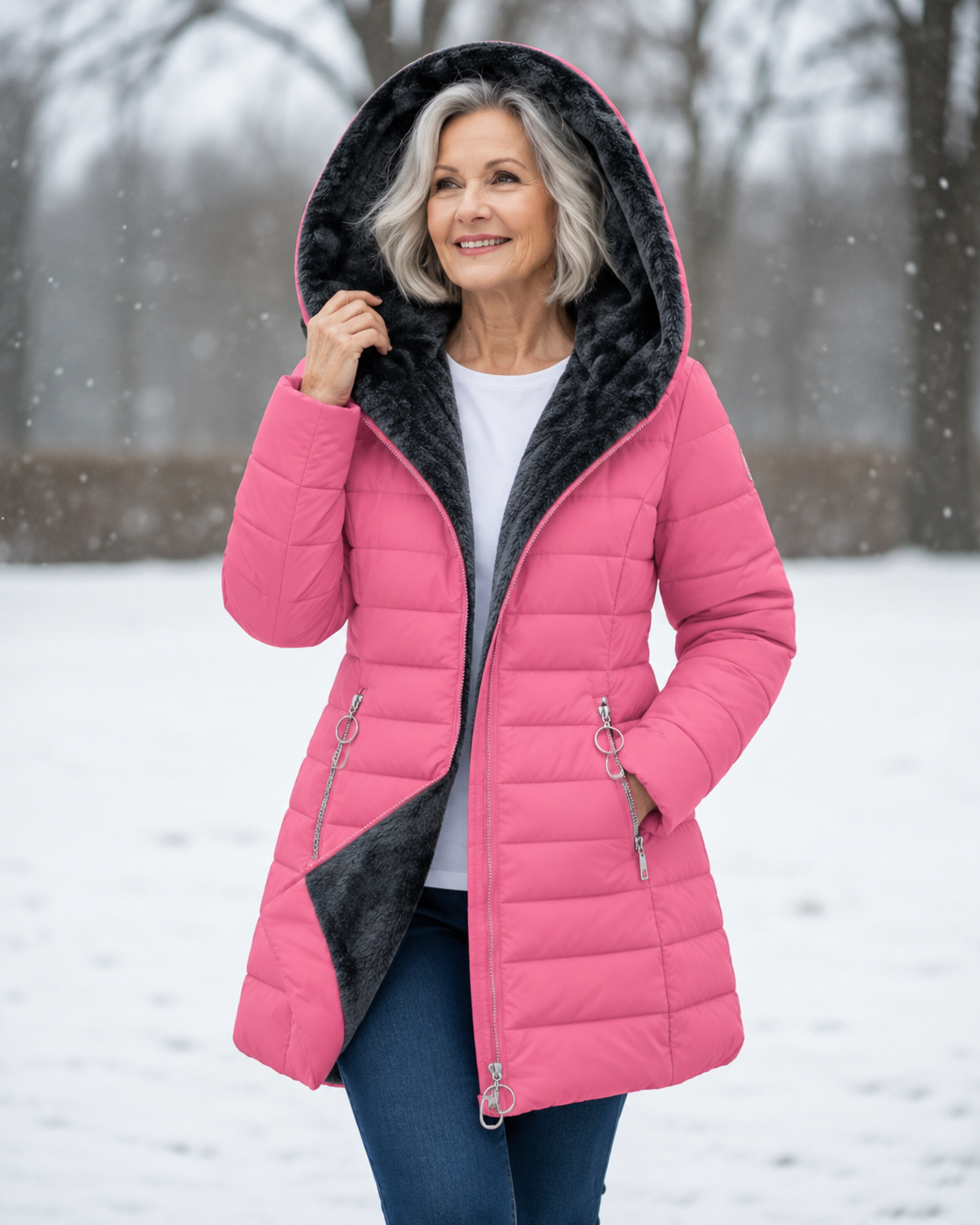 Warme Gewattierte Winterjacke Mit Kapuze