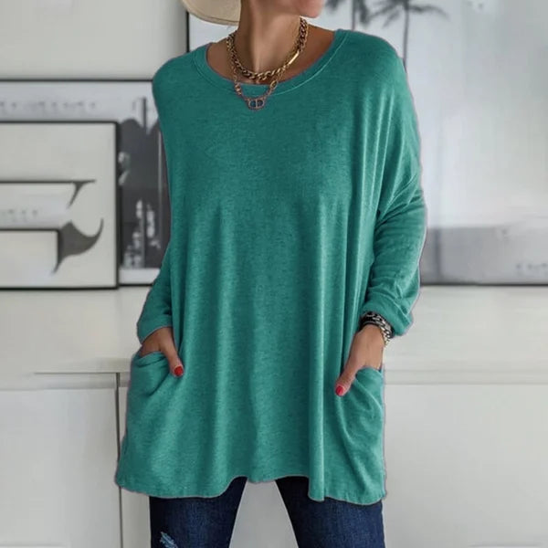 Locker sitzendes Langarm-T-Shirt für Damen mit Rundhalsausschnitt