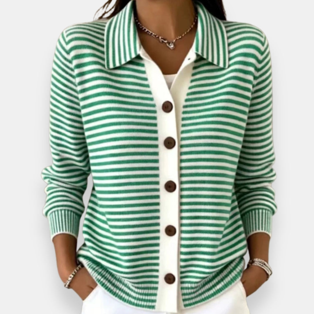 Gestreifte Knopf-Strickjacke