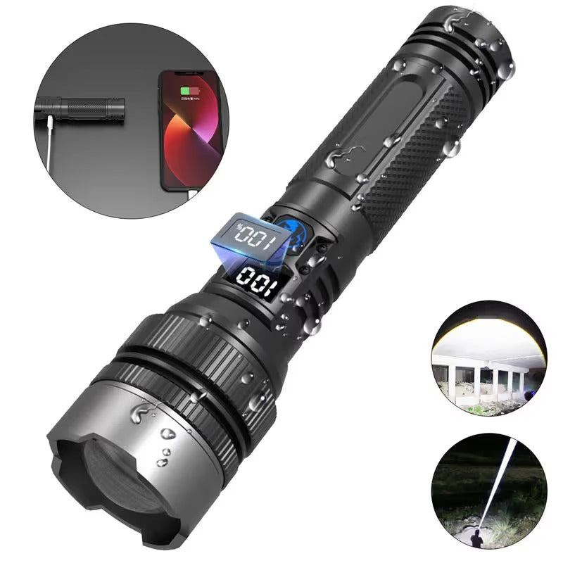 Ultrahelle wasserdichte LED Taschenlampe mit Zoom und Powerbank-Funktion