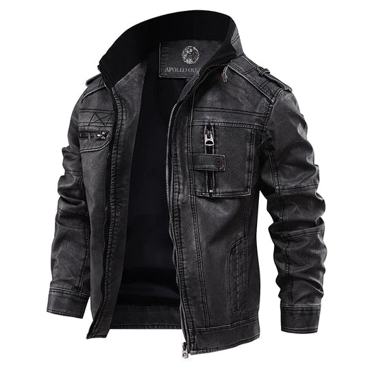Herren-Lederjacke mit mehreren Taschen – strukturierte Utility-Jacke für Herbst und Winter
