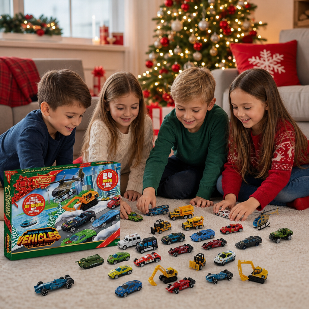Adventskalender mit Druckguss-Autos zu Weihnachten für Kinder