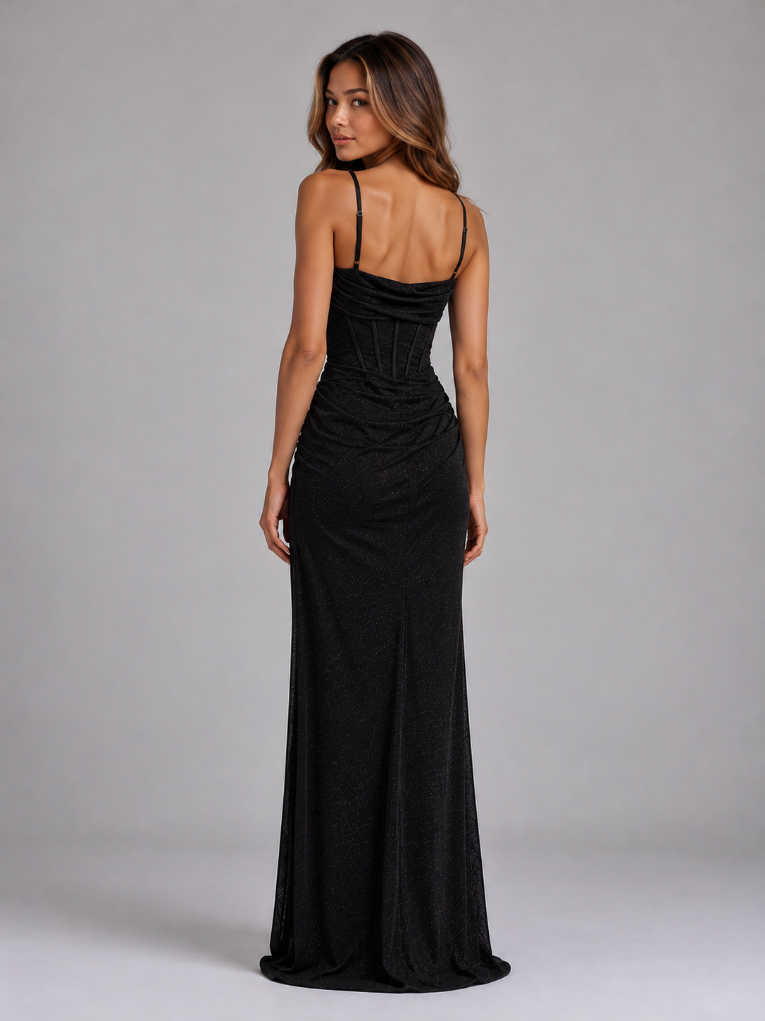 Damen Glitzer Korsett Maxikleid