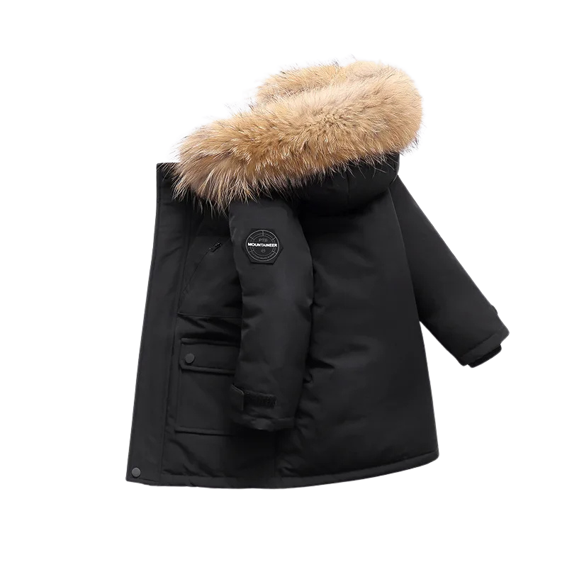 Warmer Wintermantel mit plüschigem Fellbesatz
