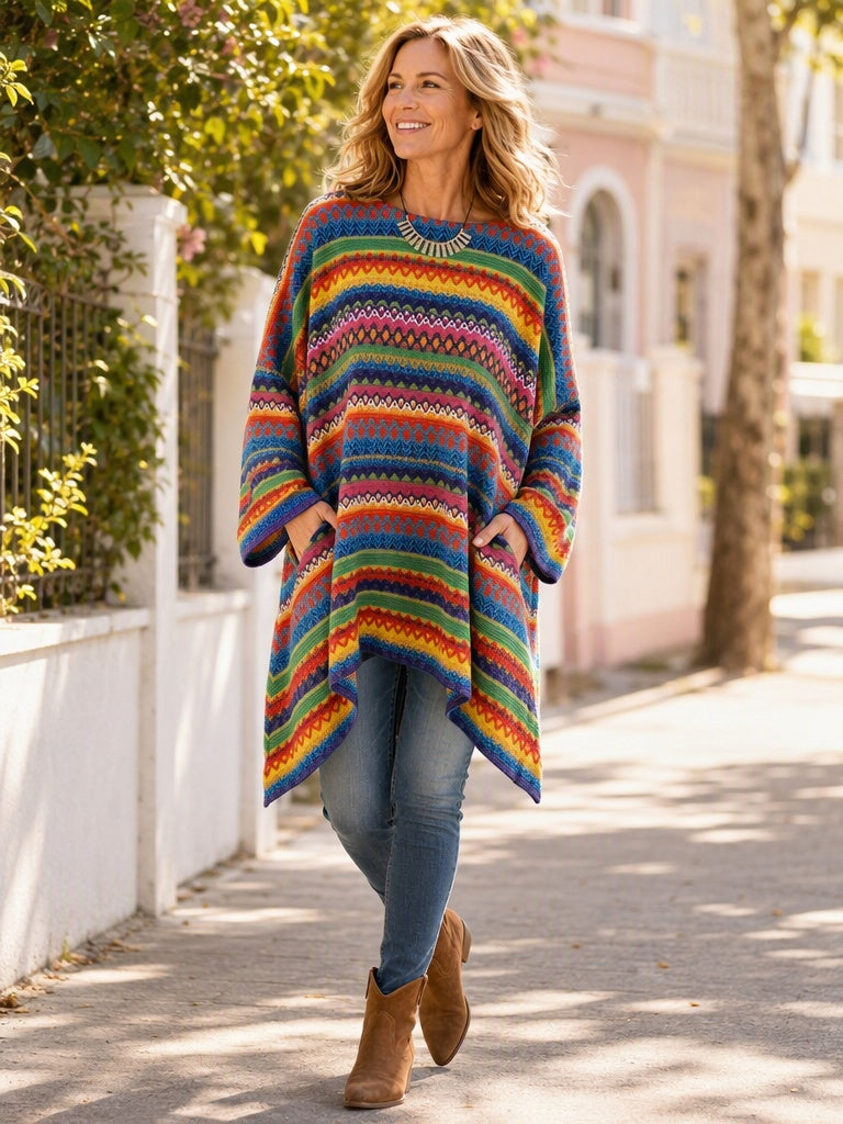 Boho Geometrisches Oversized Strick-Top