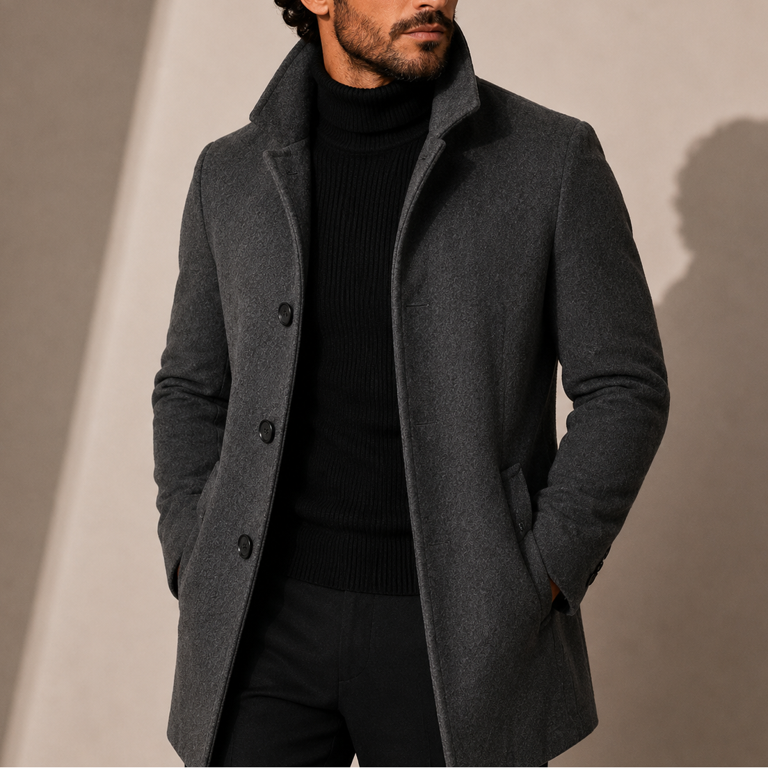 Herren Stehkragenmantel – Taillierter Wintermantel