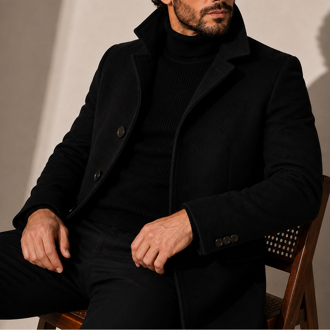 Herren Stehkragenmantel – Taillierter Wintermantel