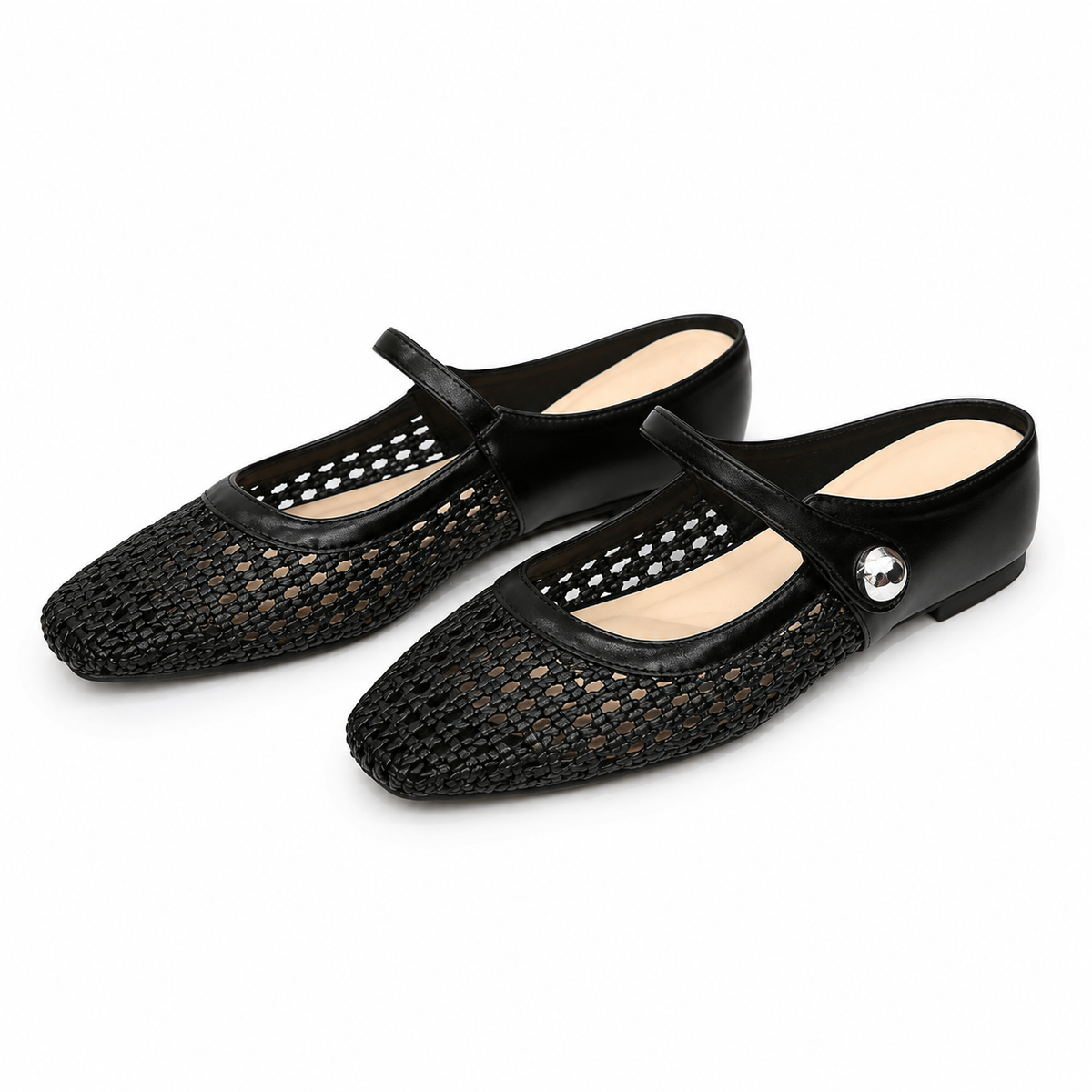 Clogs aus geflochtenem Gewebe mit quadratischer Spitze