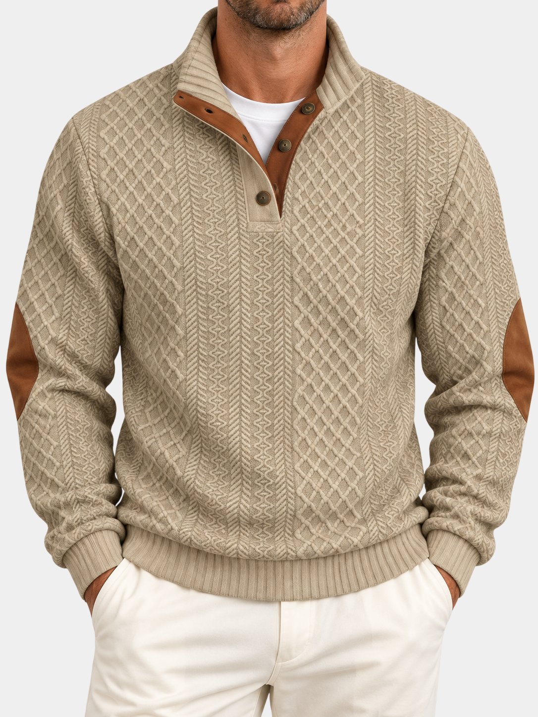 Jacquard-Strick-Pullover mit Stehkragen