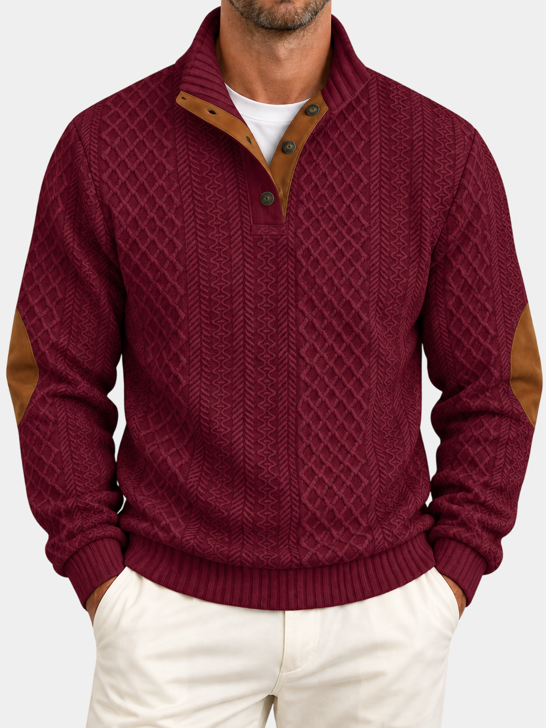 Jacquard-Strick-Pullover mit Stehkragen