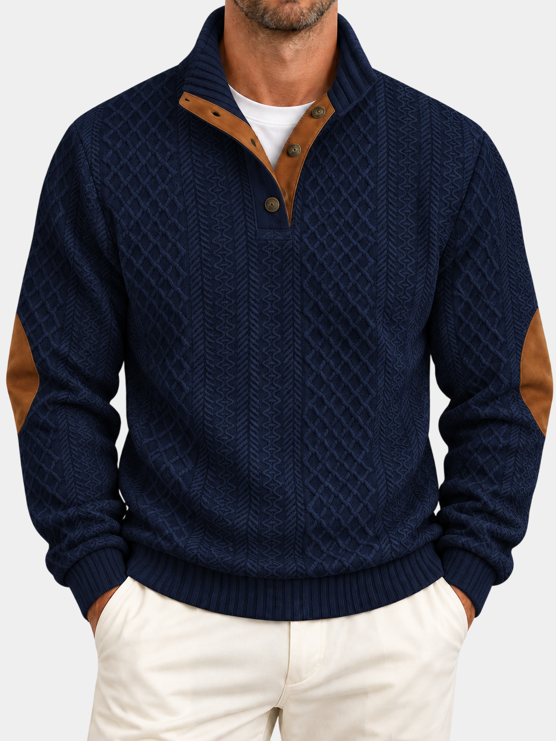Jacquard-Strick-Pullover mit Stehkragen