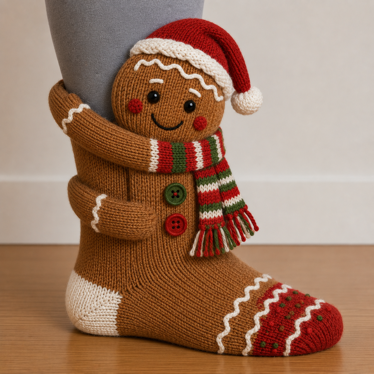 3D Umarmende Weihnachts-Socken mit süßem Strickdesign