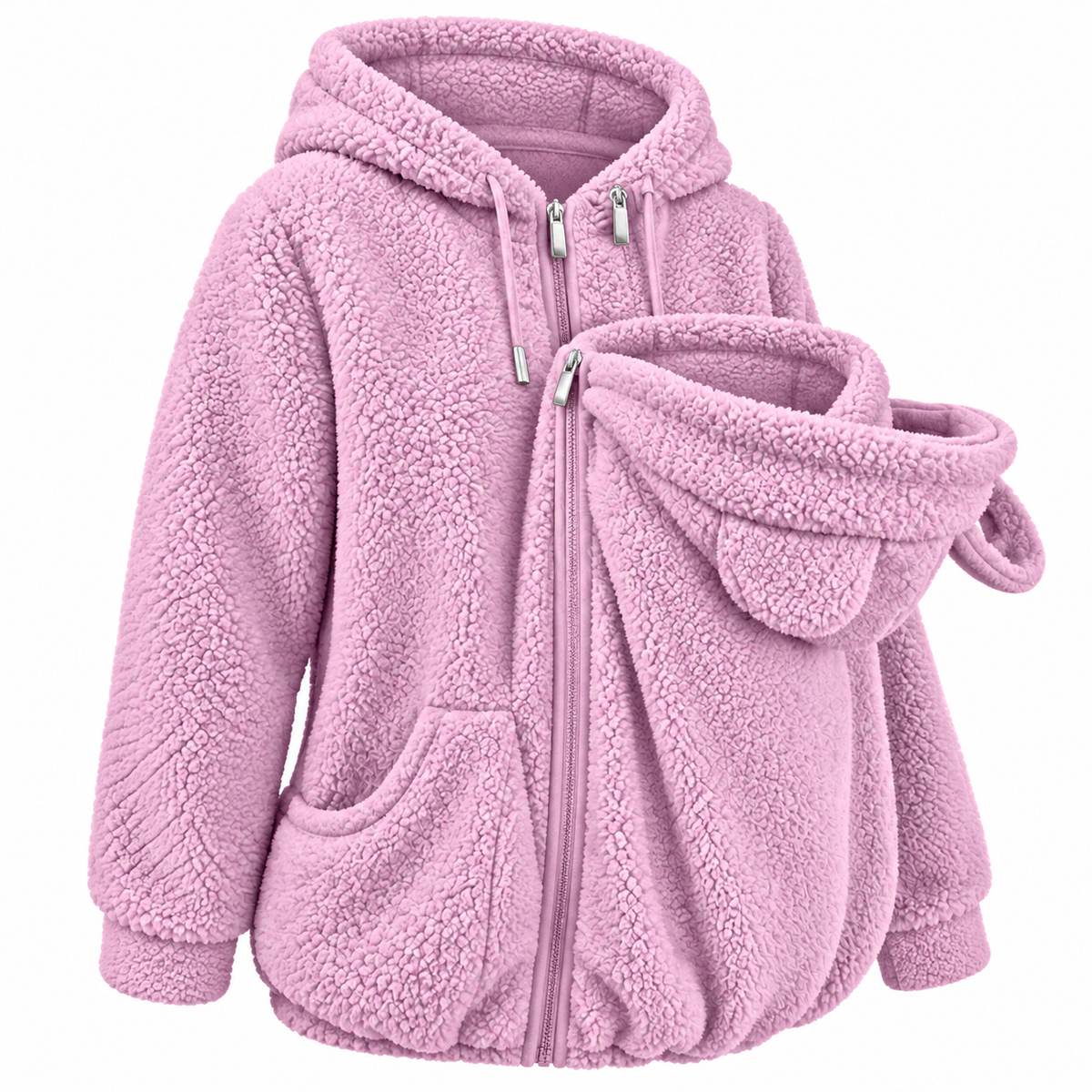 Plüsch Eltern-Kind-Hoodie mit gemütlicher Fronttasche für warme Ausflüge
