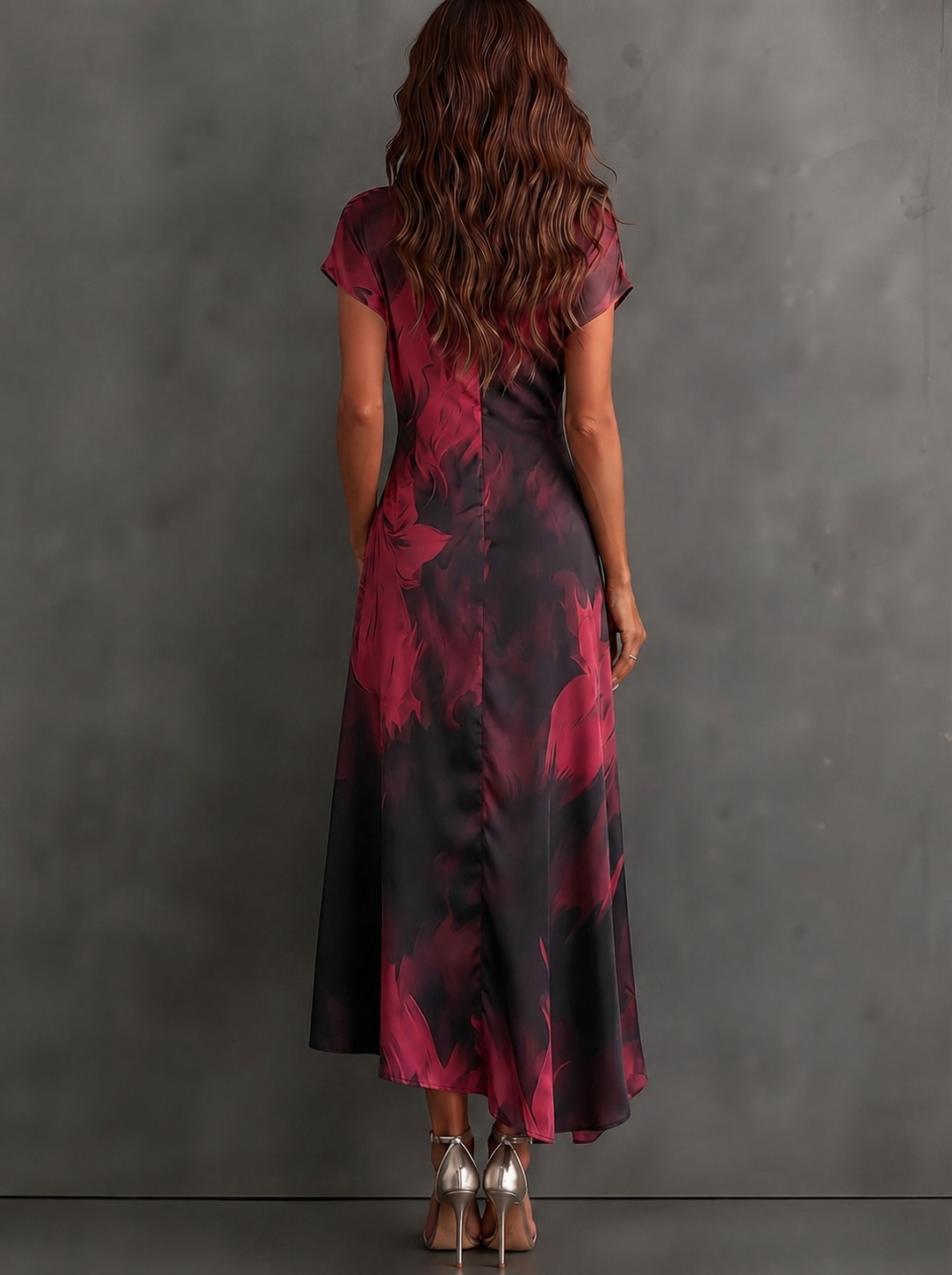 Braun Schwarz Abstraktes Print Wickel-Midikleid