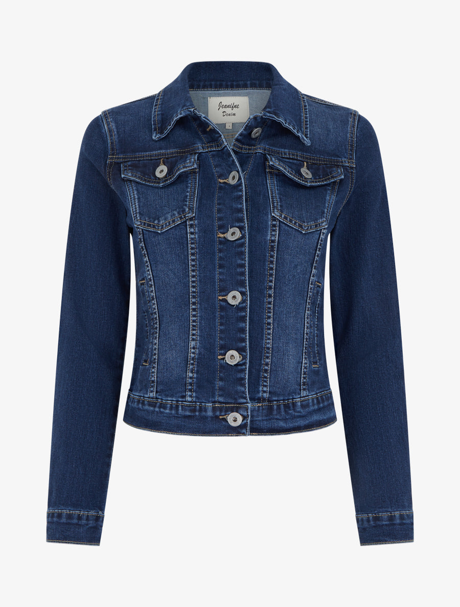 Jeansjacke mit goldenen Ziernähten