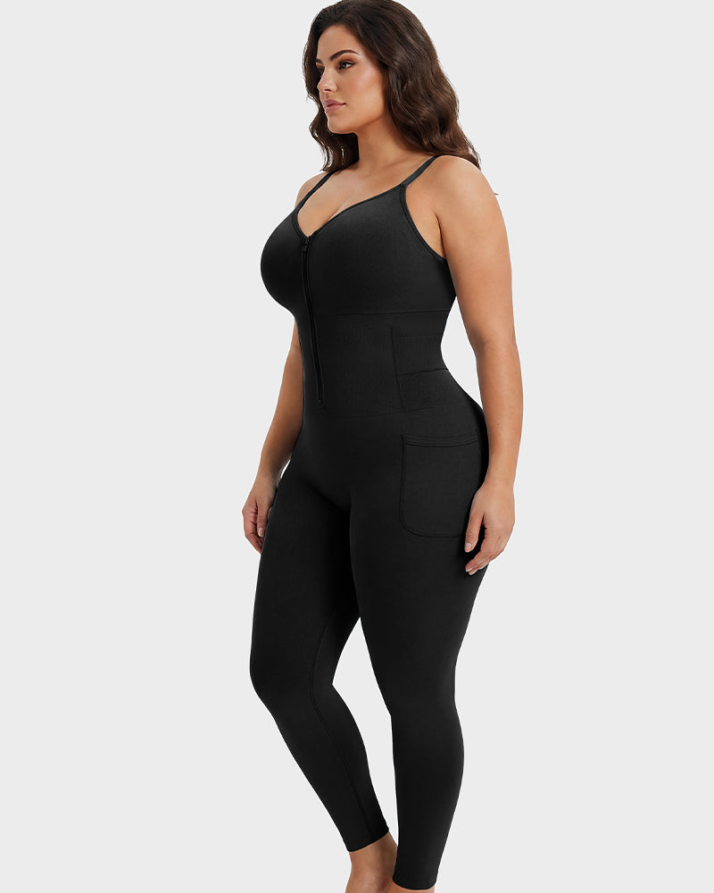 Tiefer V-Ausschnitt Reißverschluss vorne Ganzkörper-Shapewear