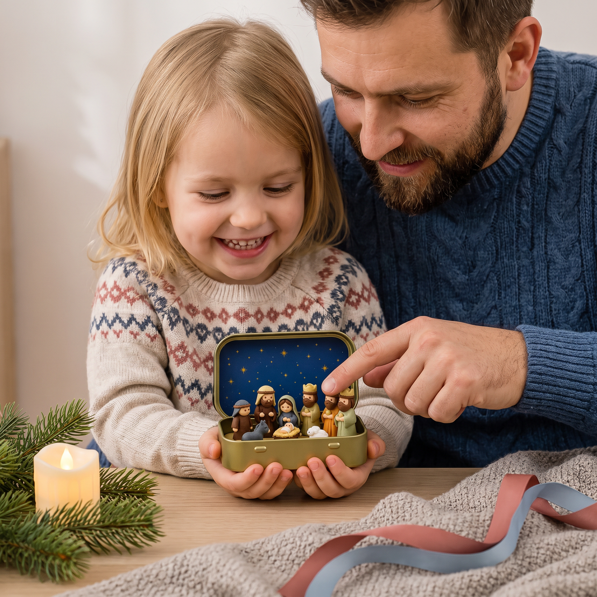Miniatur-Weihnachtskrippe in Box – handbemaltes Weihnachtsfiguren-Set