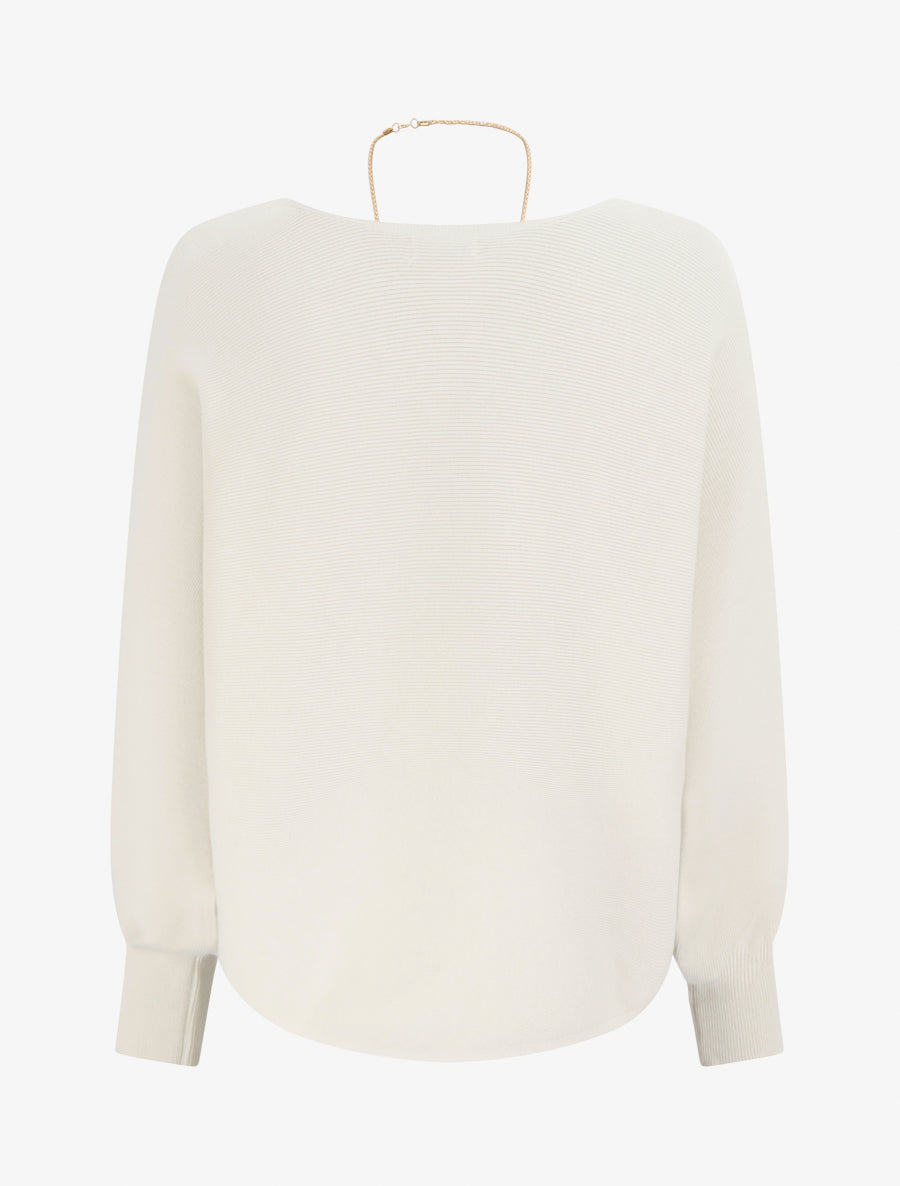 Gerippter Pullover mit Fledermausärmeln