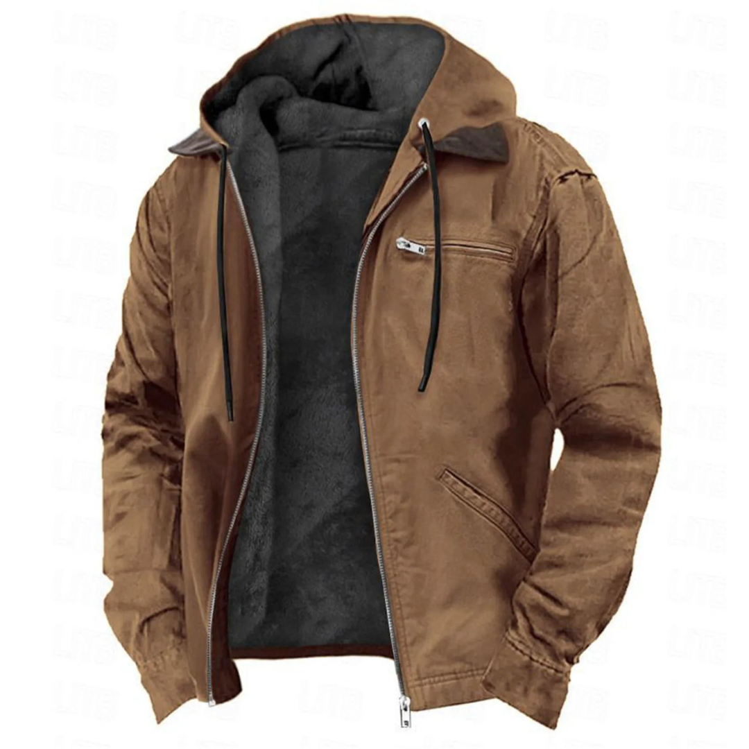 Herren-Winterjacke mit abnehmbarer Kapuze – Warme Schicht mit durchgehendem Reißverschluss für Herbst und Winter