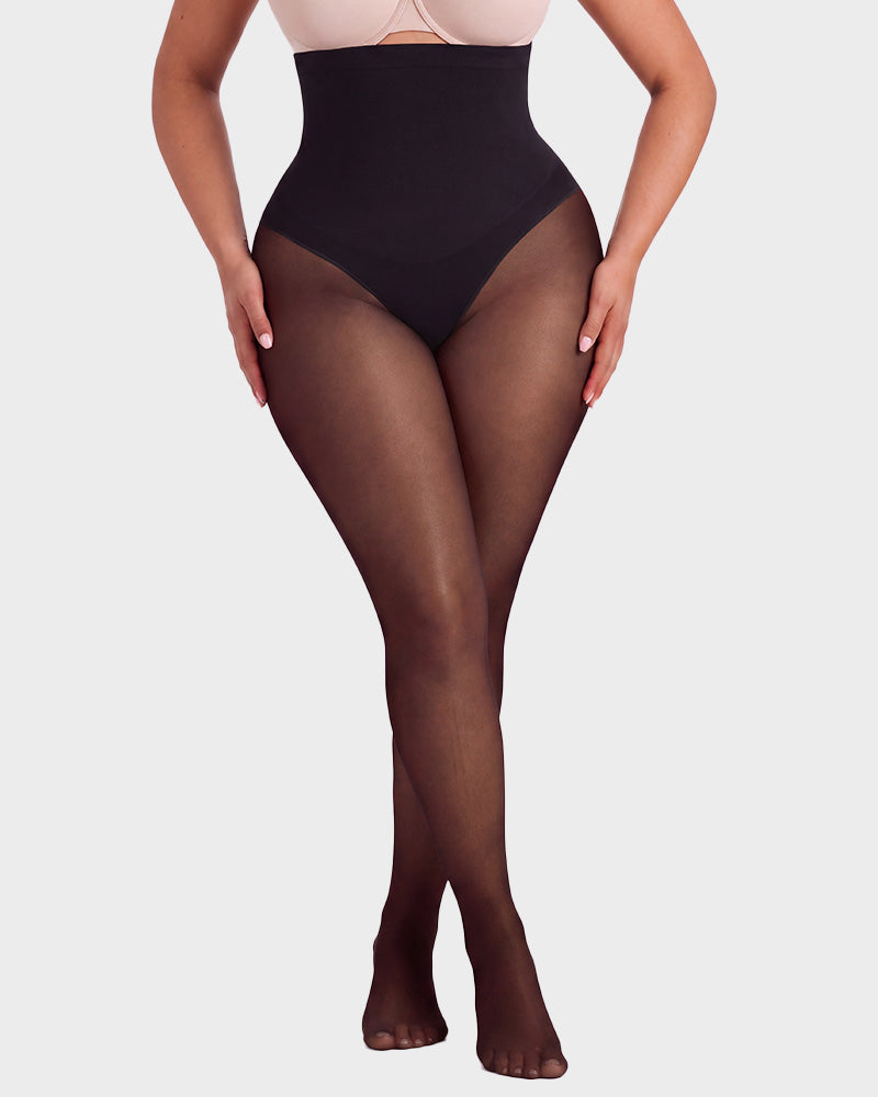 Hochgeschnittene Strumpfhose mit floraler Spitze und Shaping-Effekt